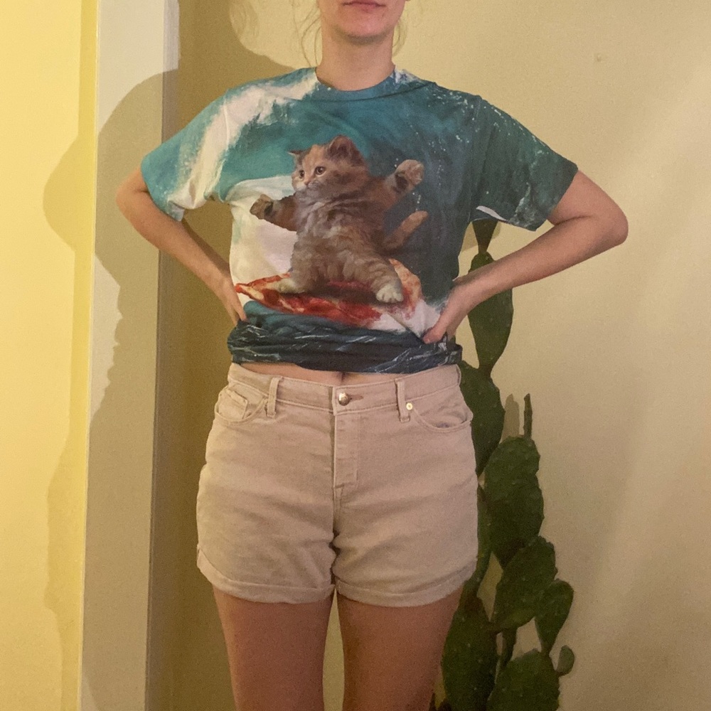 Cat Surfing Pizza Tee